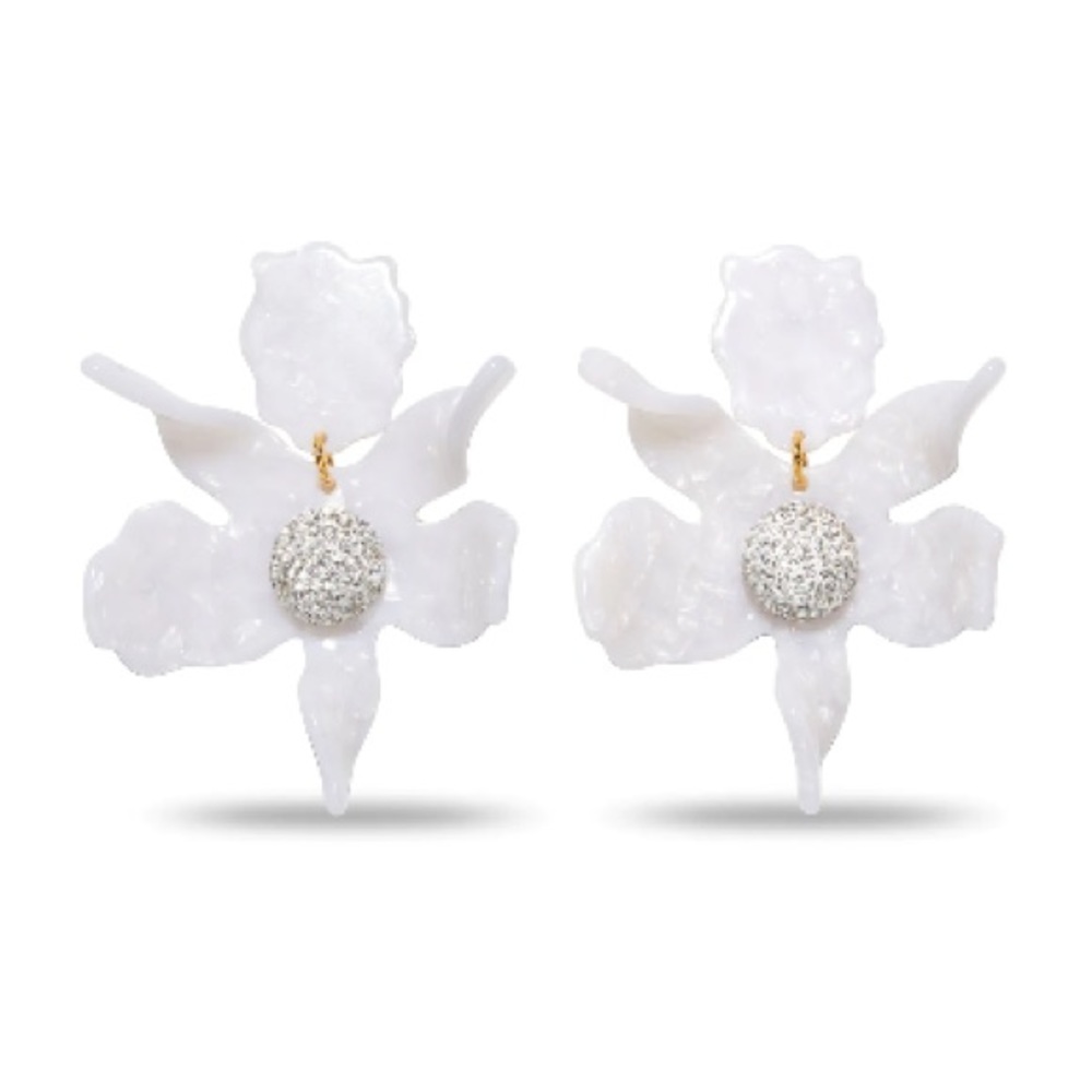 Lele Sadoughi Large Mother of Pearl Crystal Lily Earrings